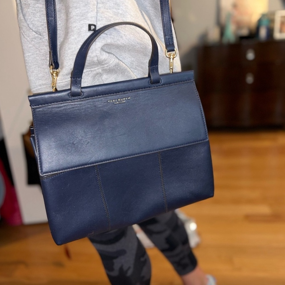 Tory Burch T-Satchel Crossbody Navy Blue